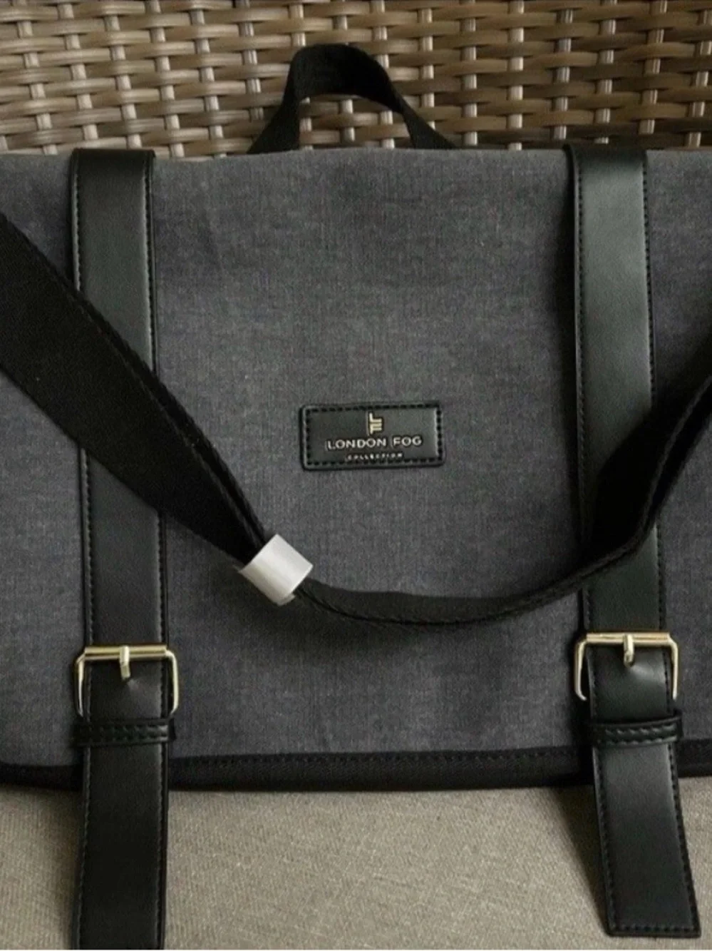 London Fog Denim Canvas Messenger Bag - Gray Blue